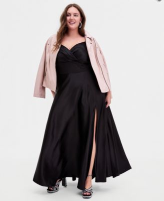 Trendy Plus Size Spaghetti Strap V-Neck Pleated Gown