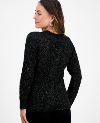 Petite Sequin Cable-Knit Sweater, Macy's Exclusive