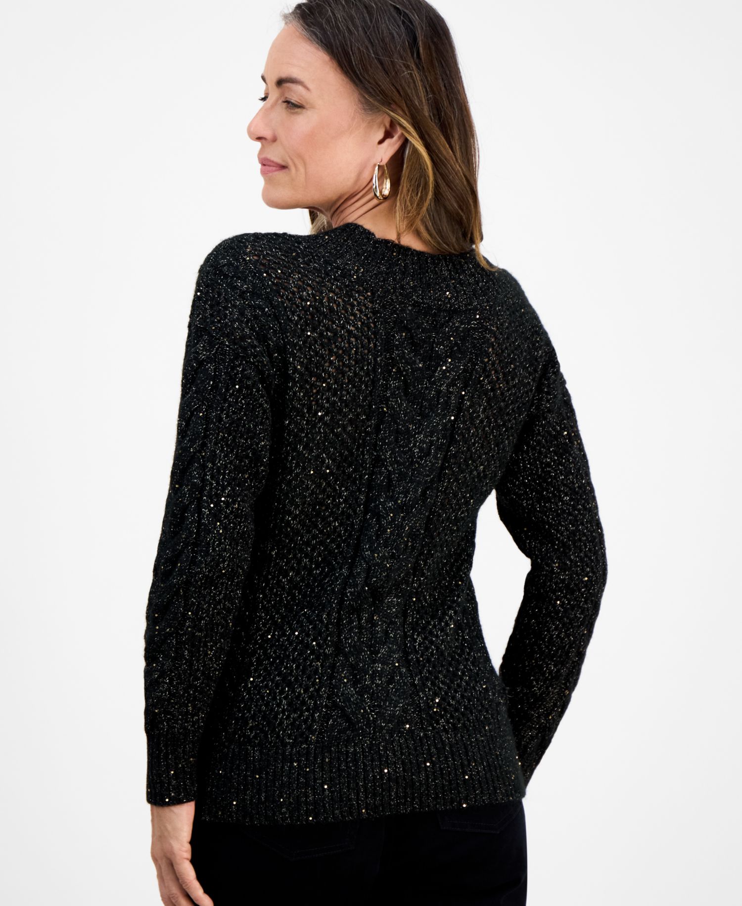 Petite Sequin Cable-Knit Sweater