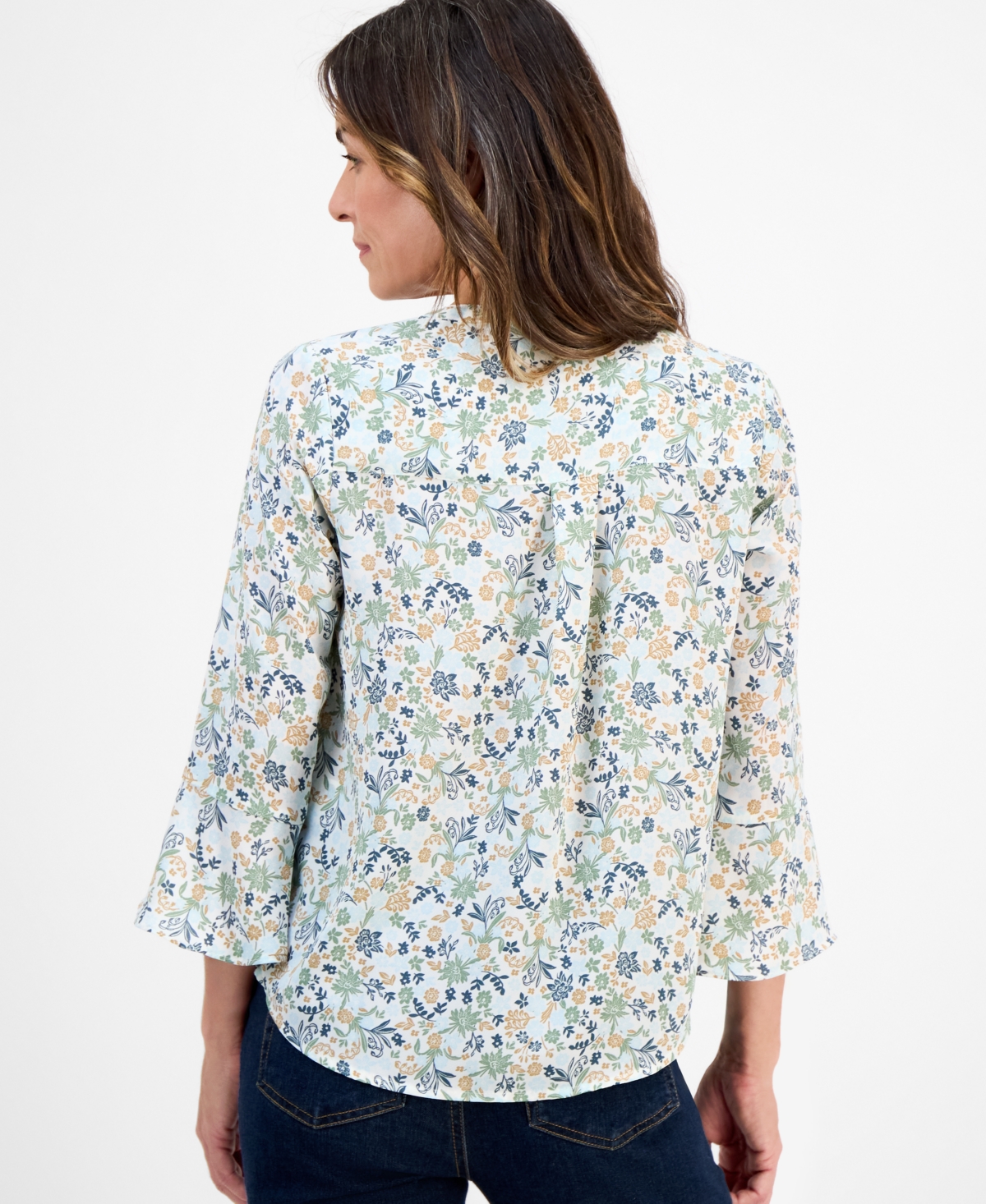 Style & Co Petite Romance Ditsy Pintucked Top, Macy's Exclusive In Multi