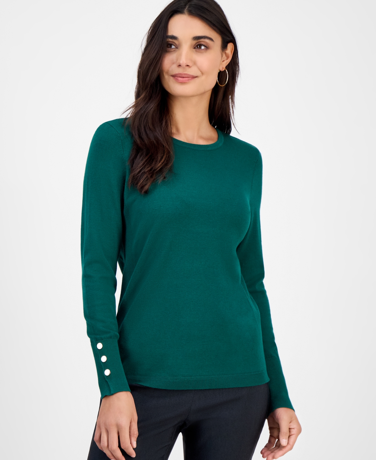 Jm Collection Petite Rivet-detail Sweater, Created For Macy's In Green