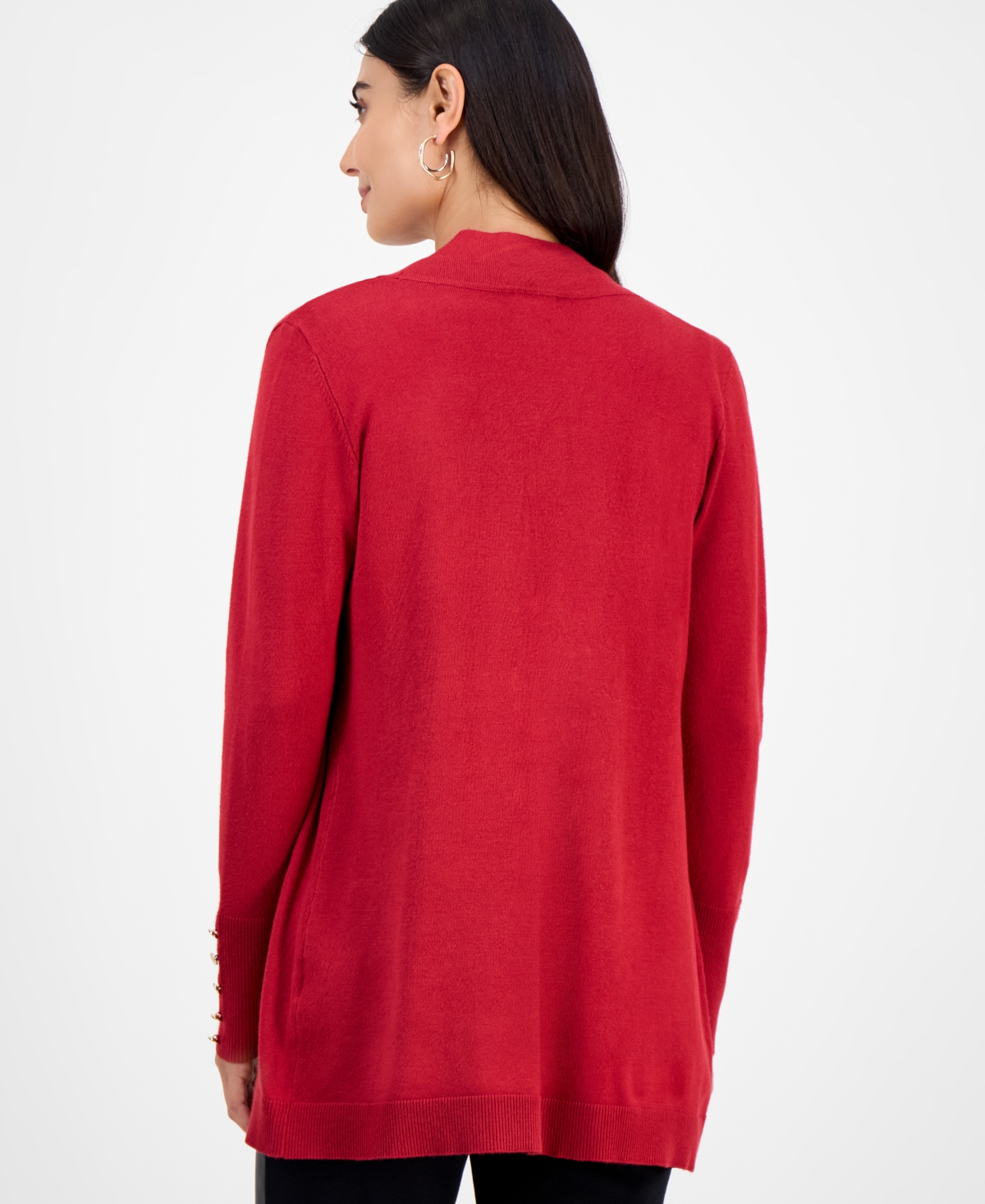 Jm Collection Petite Open-front Button-cuff Cardigan Sweater In Red