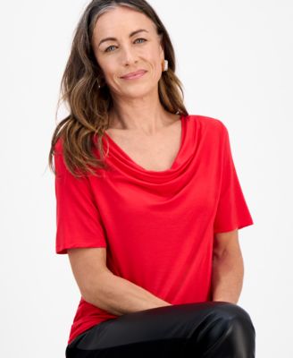 Petite Cowl-Neck Short-Sleeve Top, Macy's Exclusive 