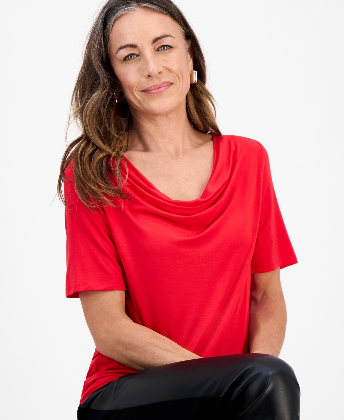 Jm Collection Petite Cowl-Neck Short-Sleeve Top, Macy's Exclusive