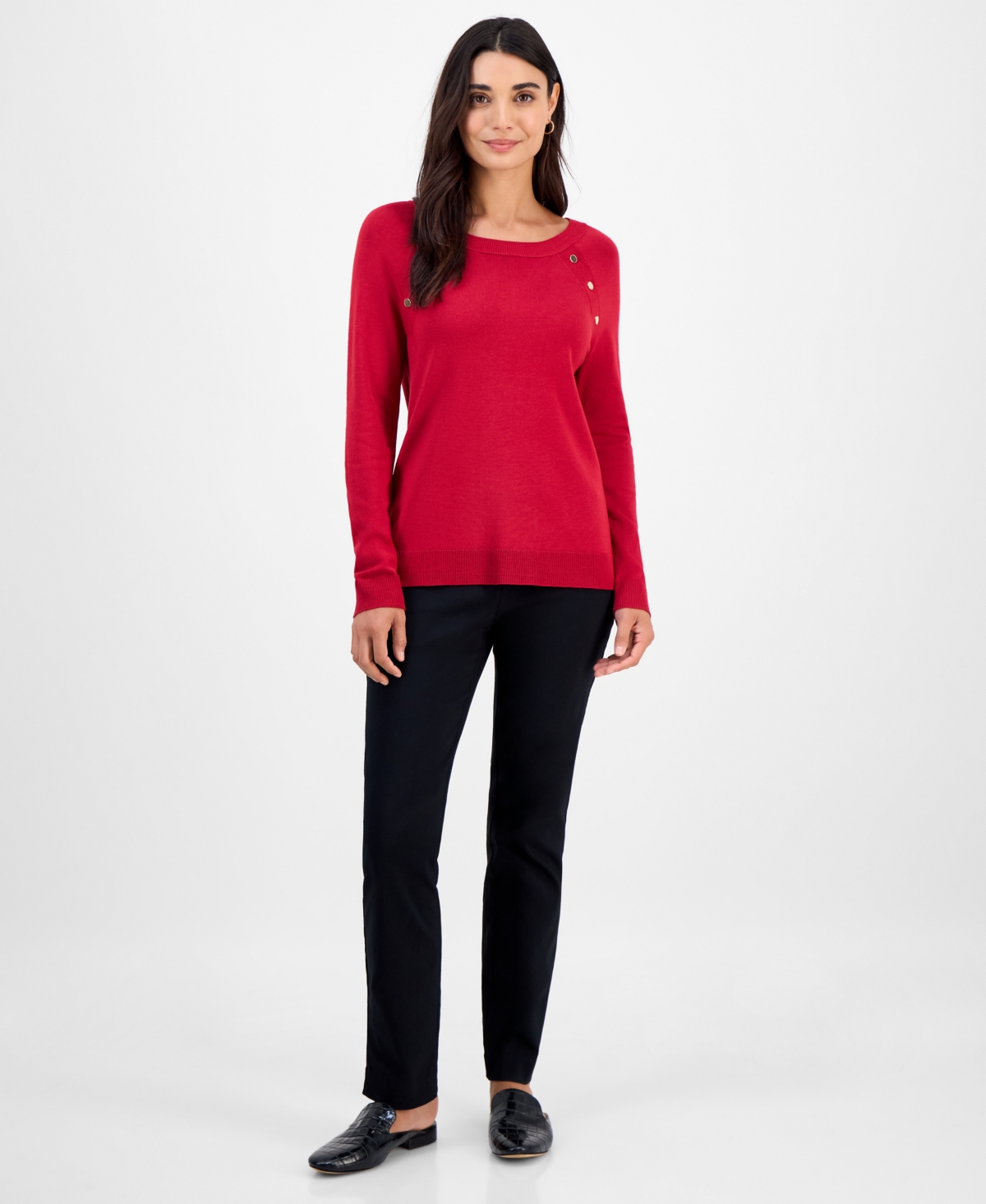 Jm Collection Petite Button-Detail Sweater, Macy's Exclusive