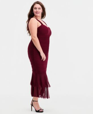 Trendy Plus Size Embellished Ruched Dress 
