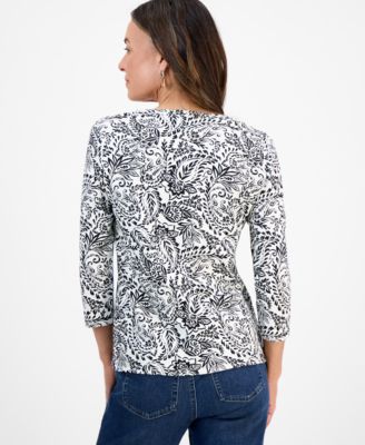 Petite Printed Henley Top, Macy's Exclusive