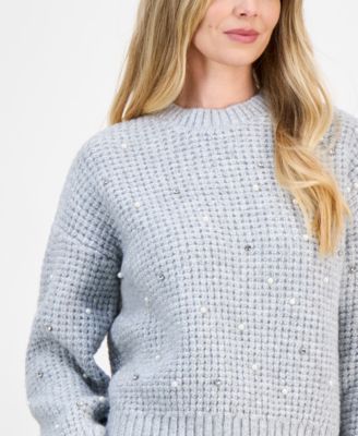 Petite Crewneck Embellished Sweater, Macy's Exclusive 