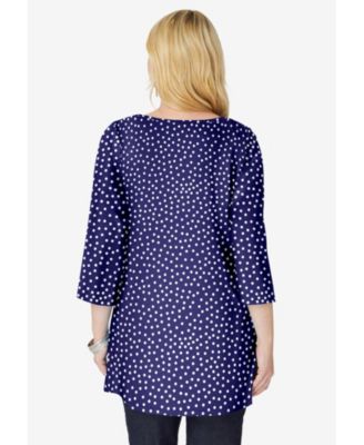 Plus Size Perfect Printed Three-Quarter-Sleeve V-Neck Tunic