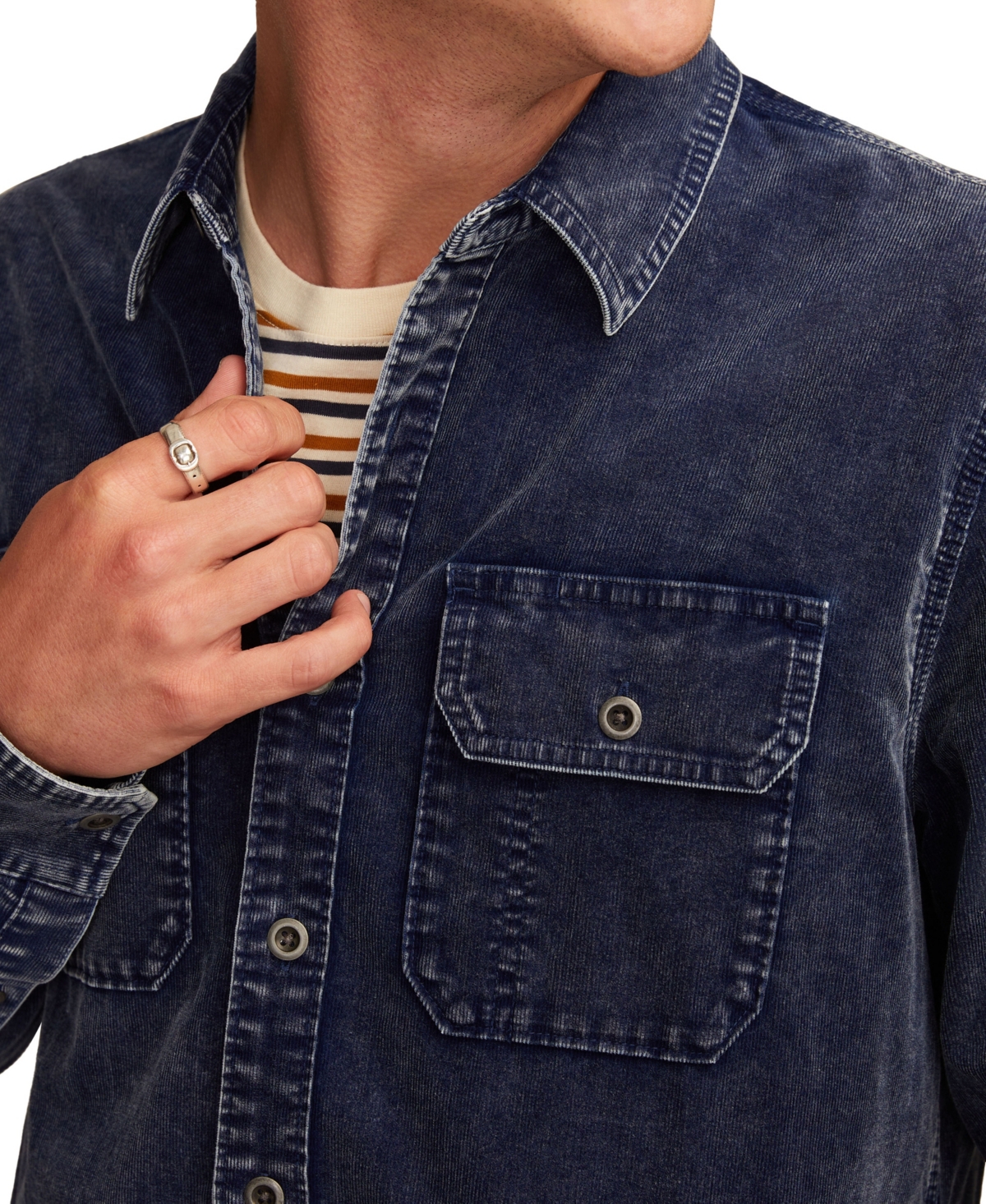 Lucky Brand Indigo Cotton Corduroy Button-up Shirt In Blue