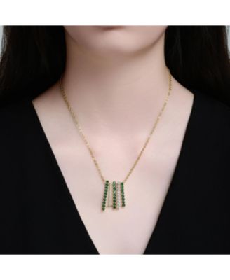 Clear & Green Cubic Zirconia Bar Pendant Necklace