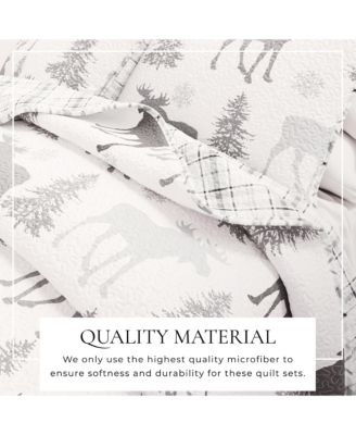 Moose & Evergreens Lightweight Reversible Microfiber Quilt Set with Shams