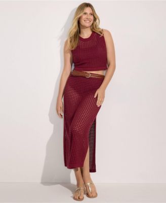 Women's Cotton Open Knit Maxi Swim Cover-up Skirt