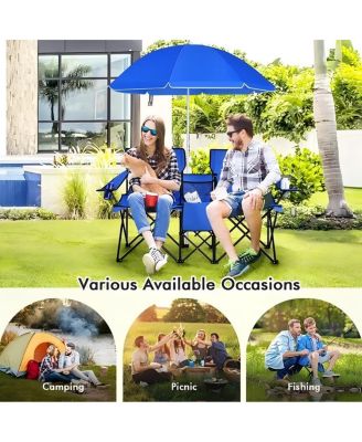 SUGIF 2-Person Camping Chair with Adjustable Canopy and Cooler