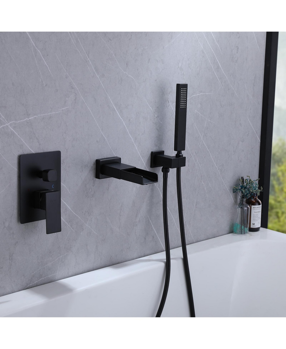 Greenspring Waterfall Single-Handle 2 Sprayer Wall Mount Bathtub Shower Faucet in Matte Black