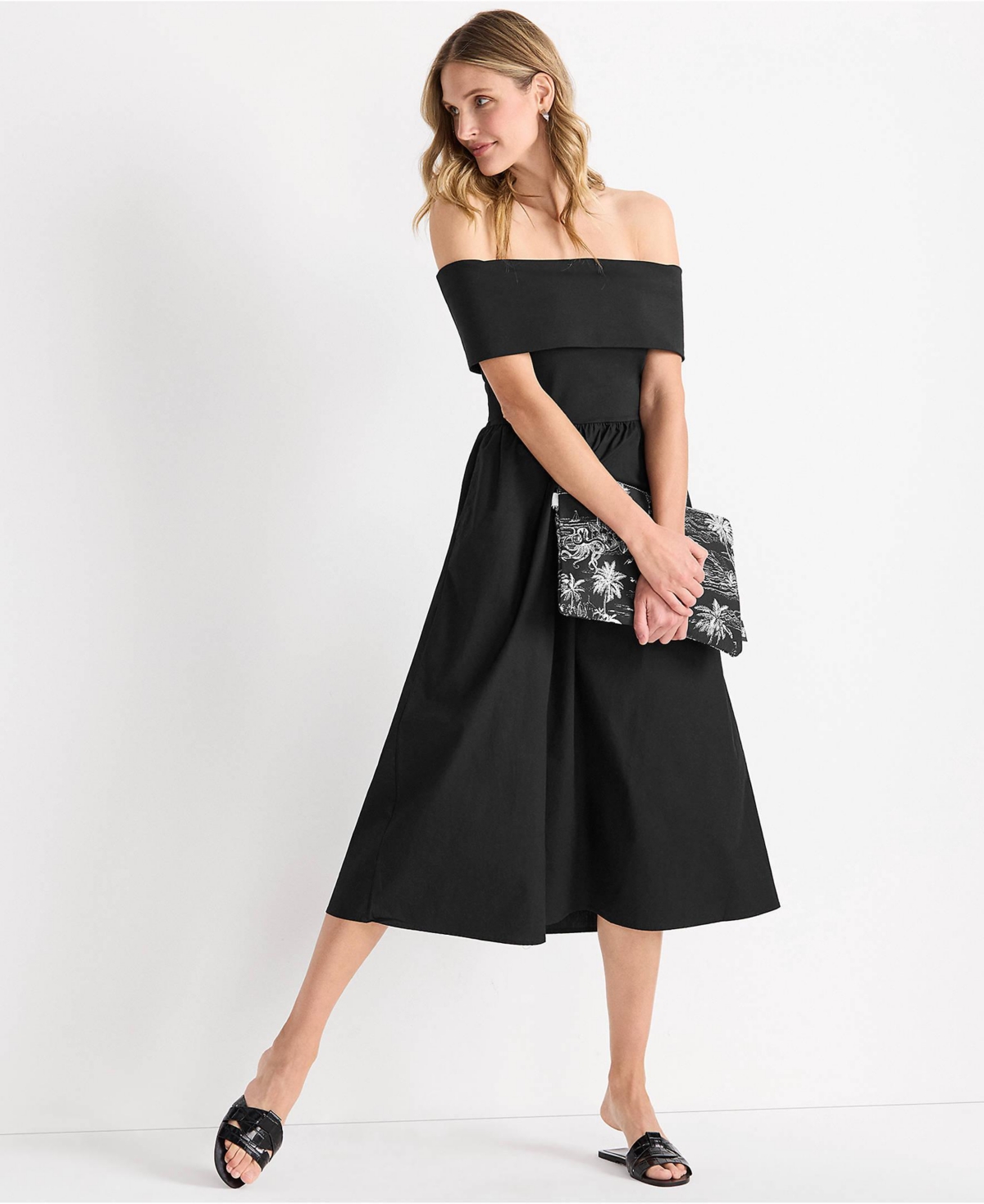 Lands' End Women's Off the Shoulder Slender Mixed Media Dress