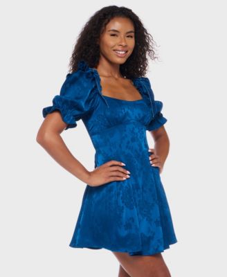Juniors' Puff Sleeve Pleated Short Dress