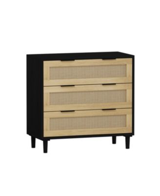 Streamdale 3-Drawers Rattan Storage Cabinet Rattan Drawer,for Bedroom,Living Room,Dining Room,Hallways,Black