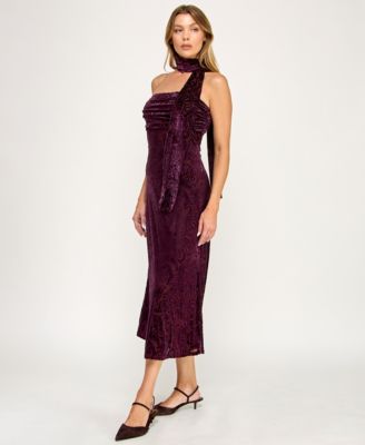 Juniors' Burnout Velvet Sleeveless Scarf Midi Dress