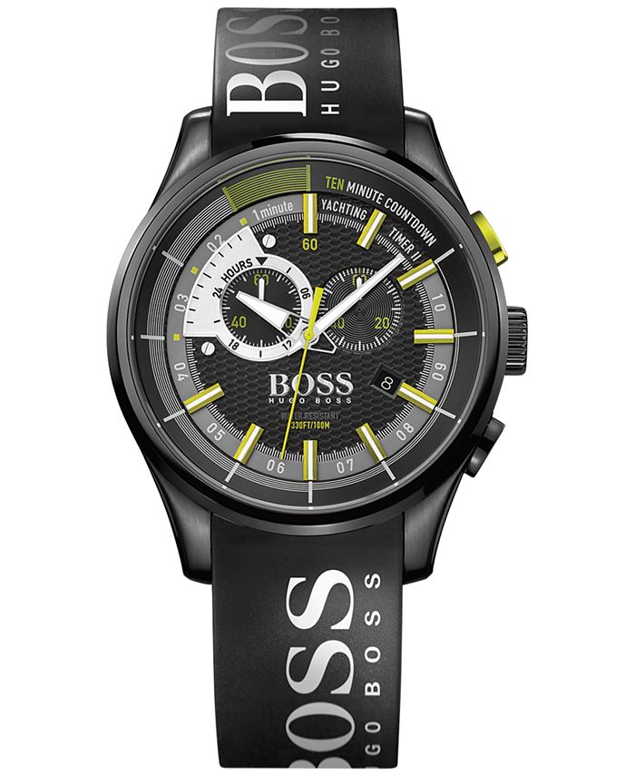 BOSS - Men's Chronograph Yachting Timer II Black Silicone Strap Watch 45mm 1513337