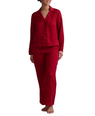 Women's 2-Pc. Satin Logo Notch Collar Pajamas Set
