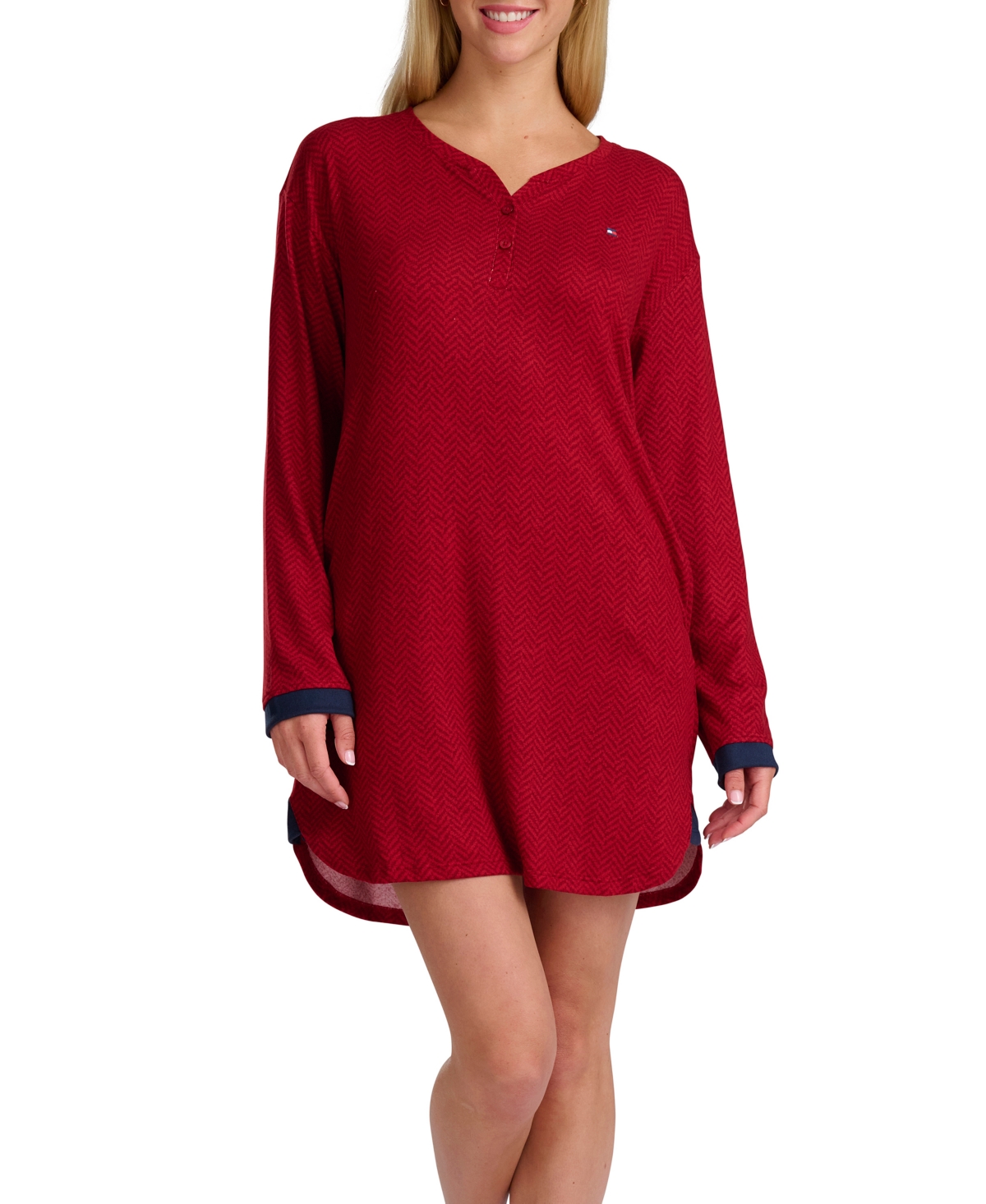 Tommy Hilfiger Women's Long Sleeve Henley Sleepshirt In Burgundy