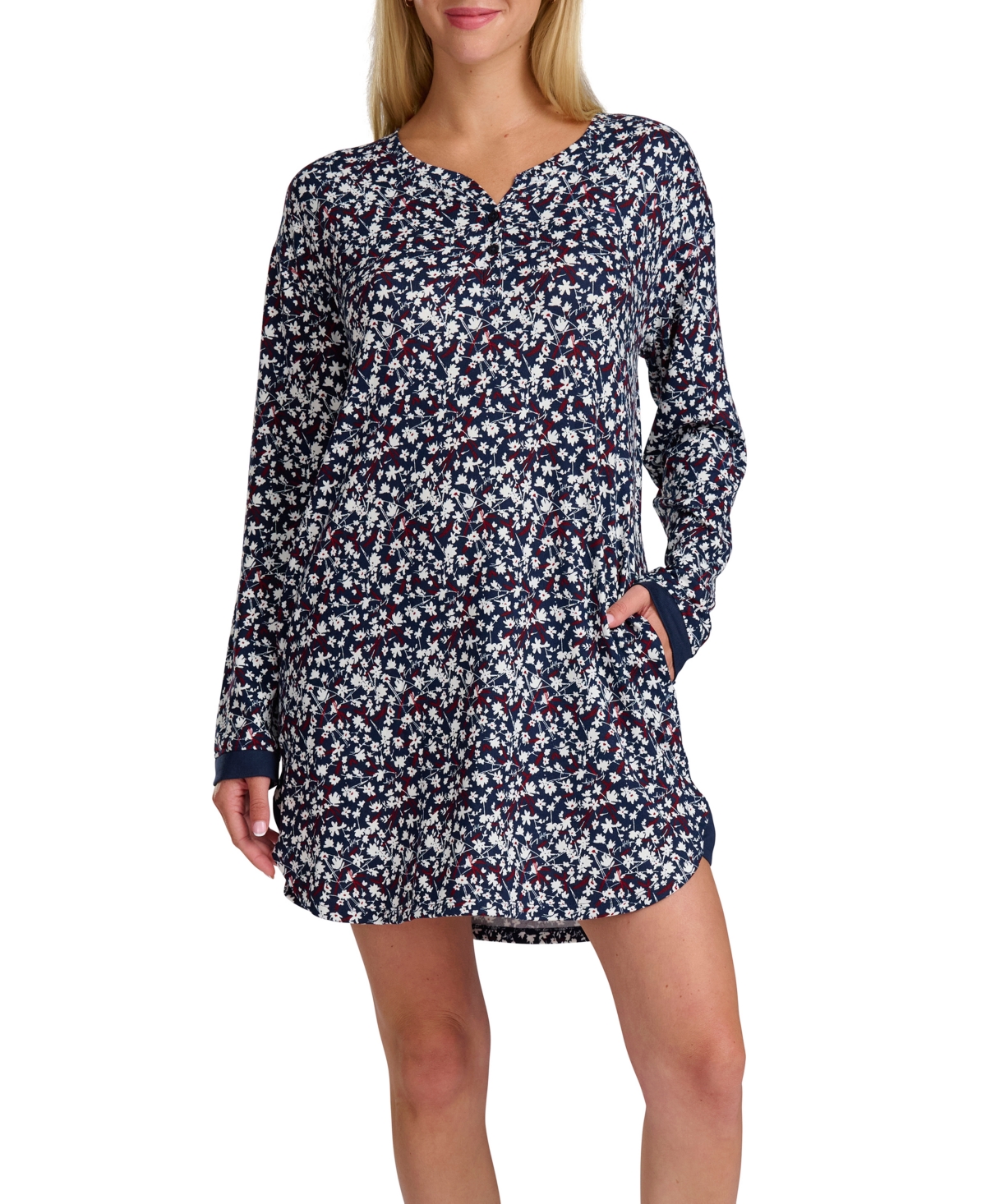 Tommy Hilfiger Women's Long Sleeve Henley Sleepshirt In Multi