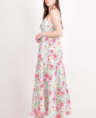 Women's White Floral Tiered Maxi Dress
