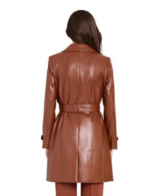 Women's Faux Leather Six-Button Trench Coat