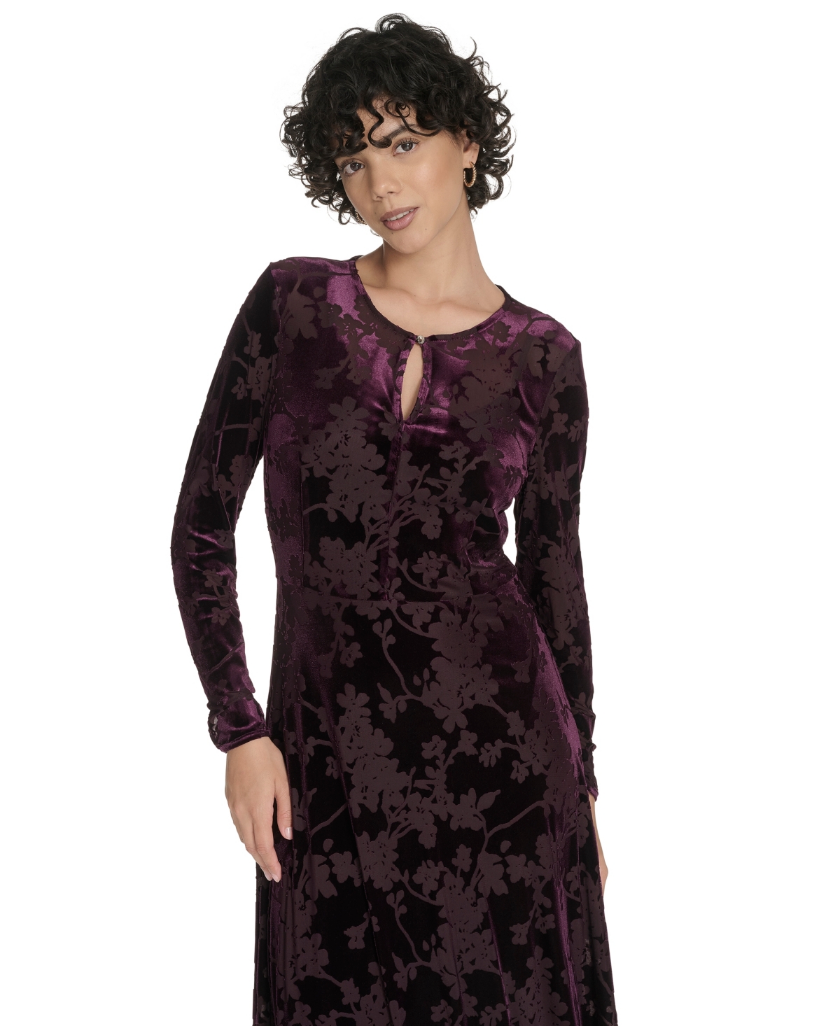 Tommy Hilfiger Women's Keyhole Printed Midi Dress In Purple