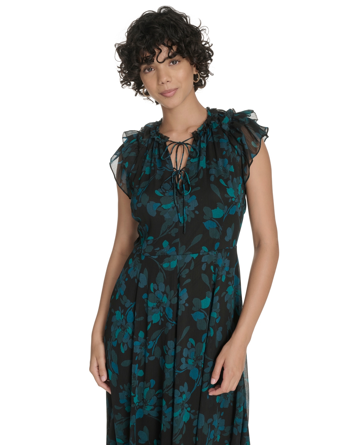 Tommy Hilfiger Petite Flutter Sleeve Midi Dress In Black
