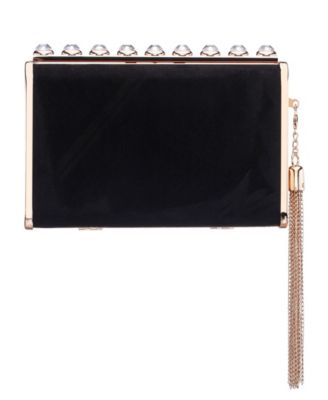 Crystal Ornamented Minaudiere Tassel Lift Lock Clutch