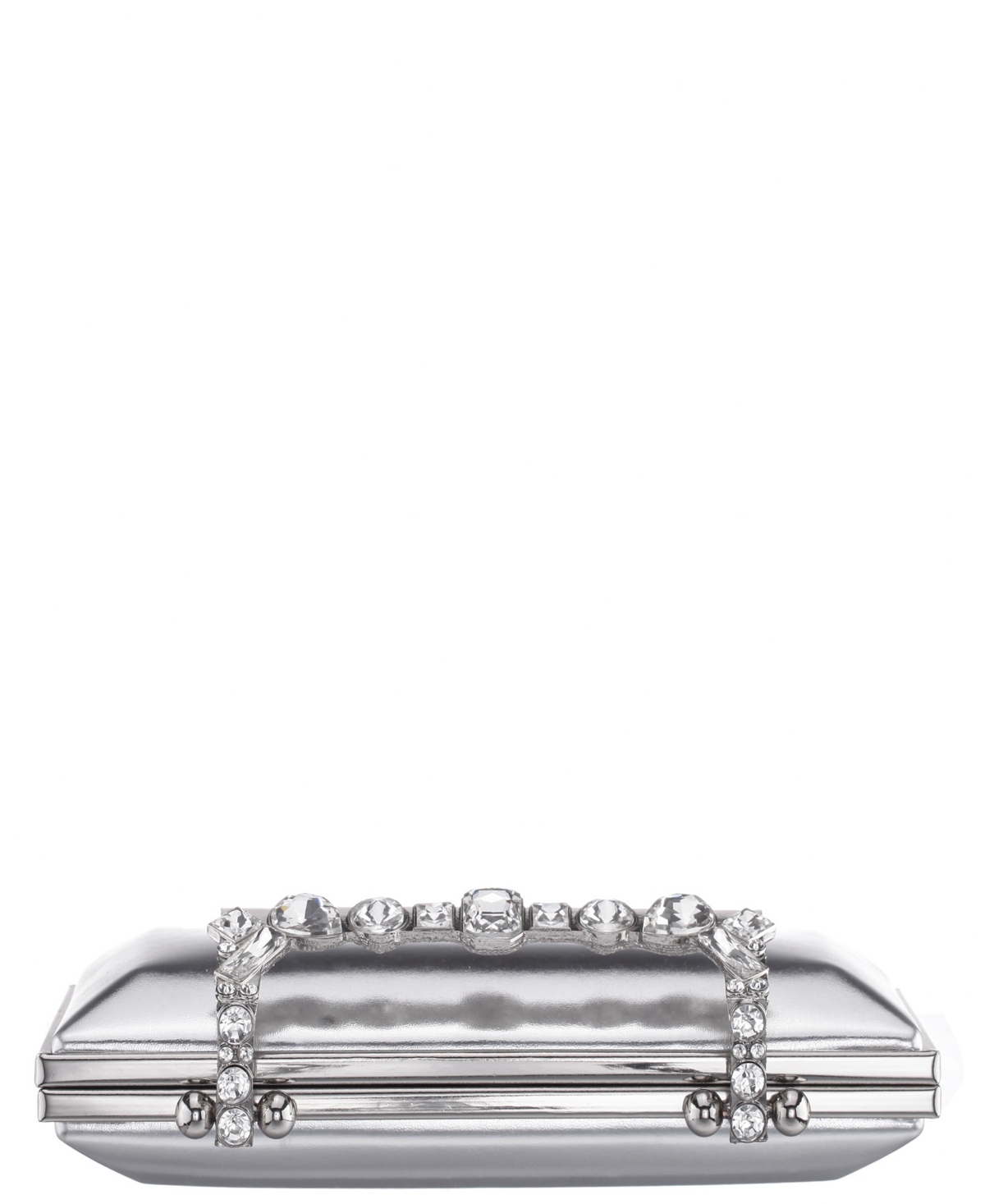 Nina Crystal Handle Lift Lock Clutch In Silver