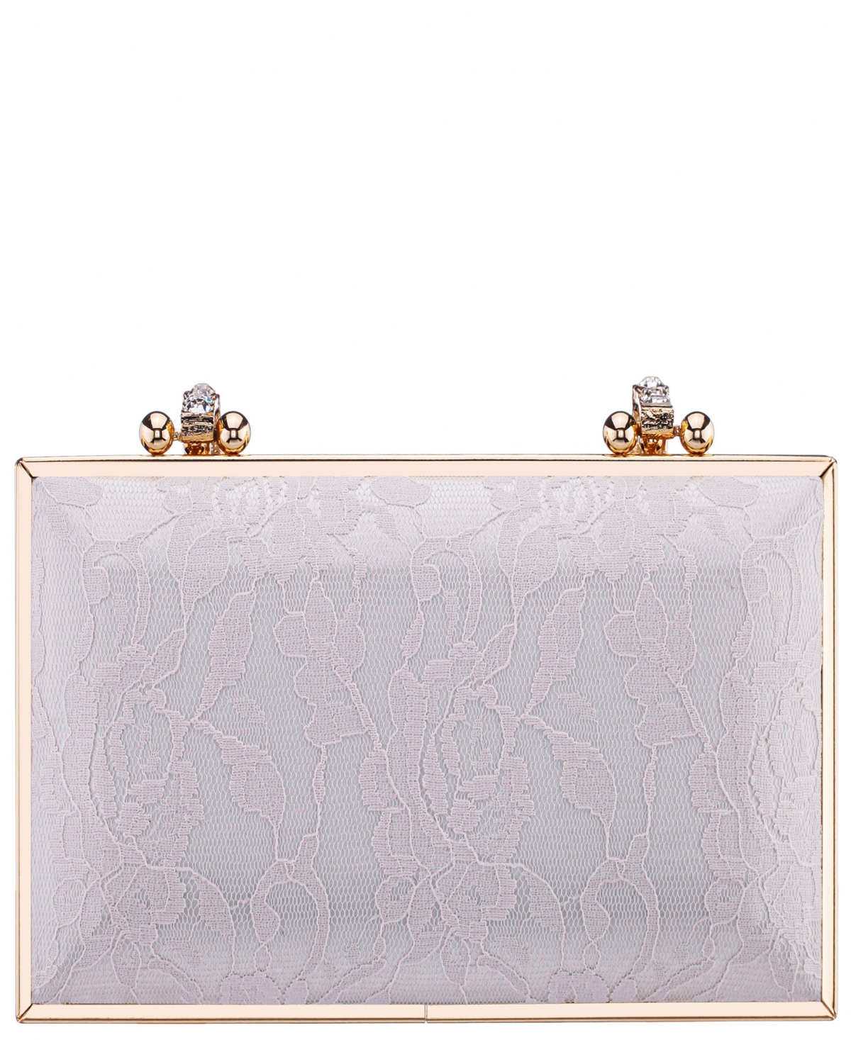 Nina Crystal Handle Lift Lock Lace Clutch In Silver