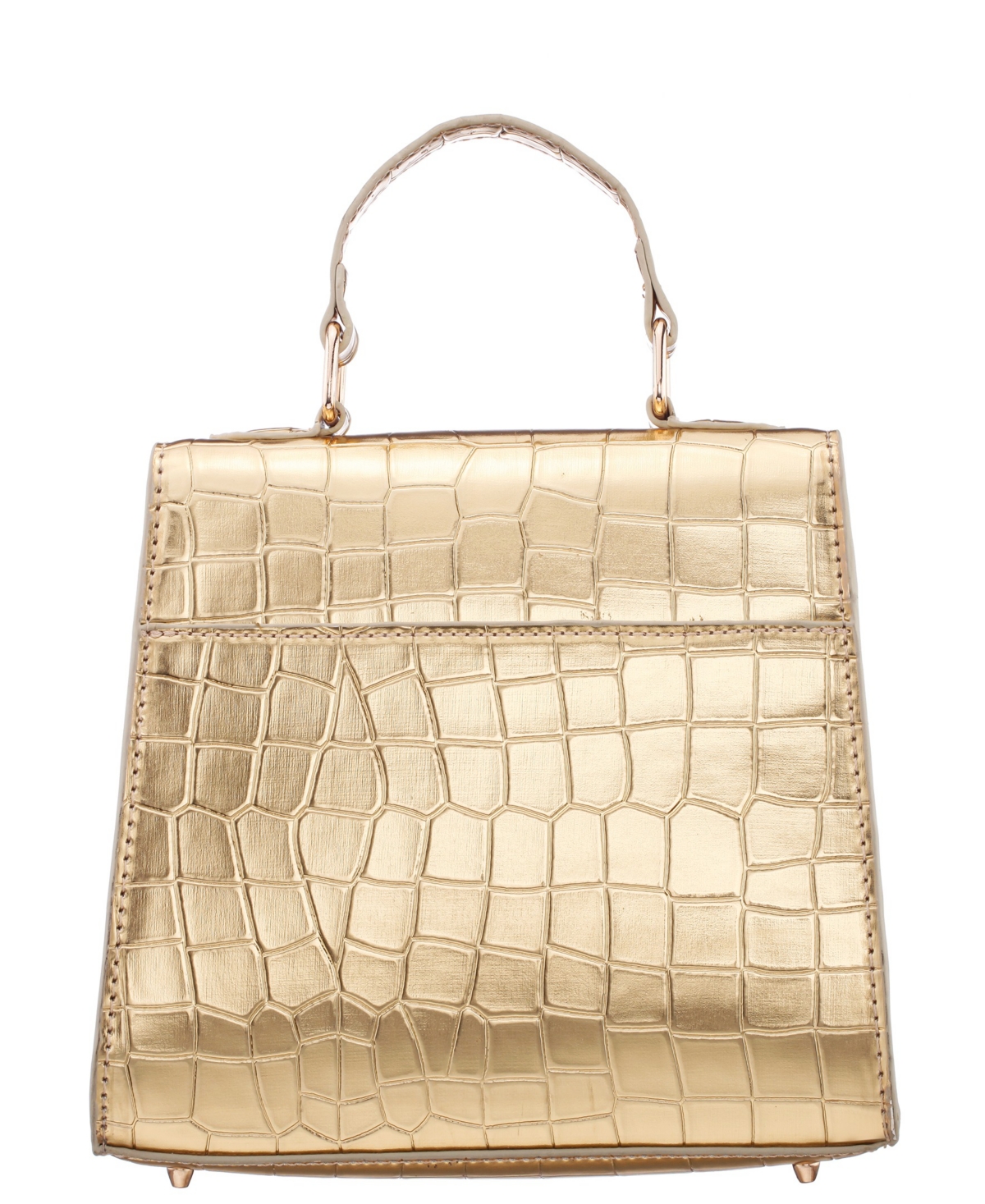 Nina Mini Croco Embossed Magnetic Snap Satchel Bag In Gold