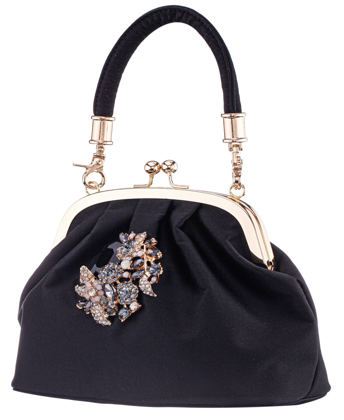 Nina Vintage Style Crystal Ornament Frame Clutch In Blue