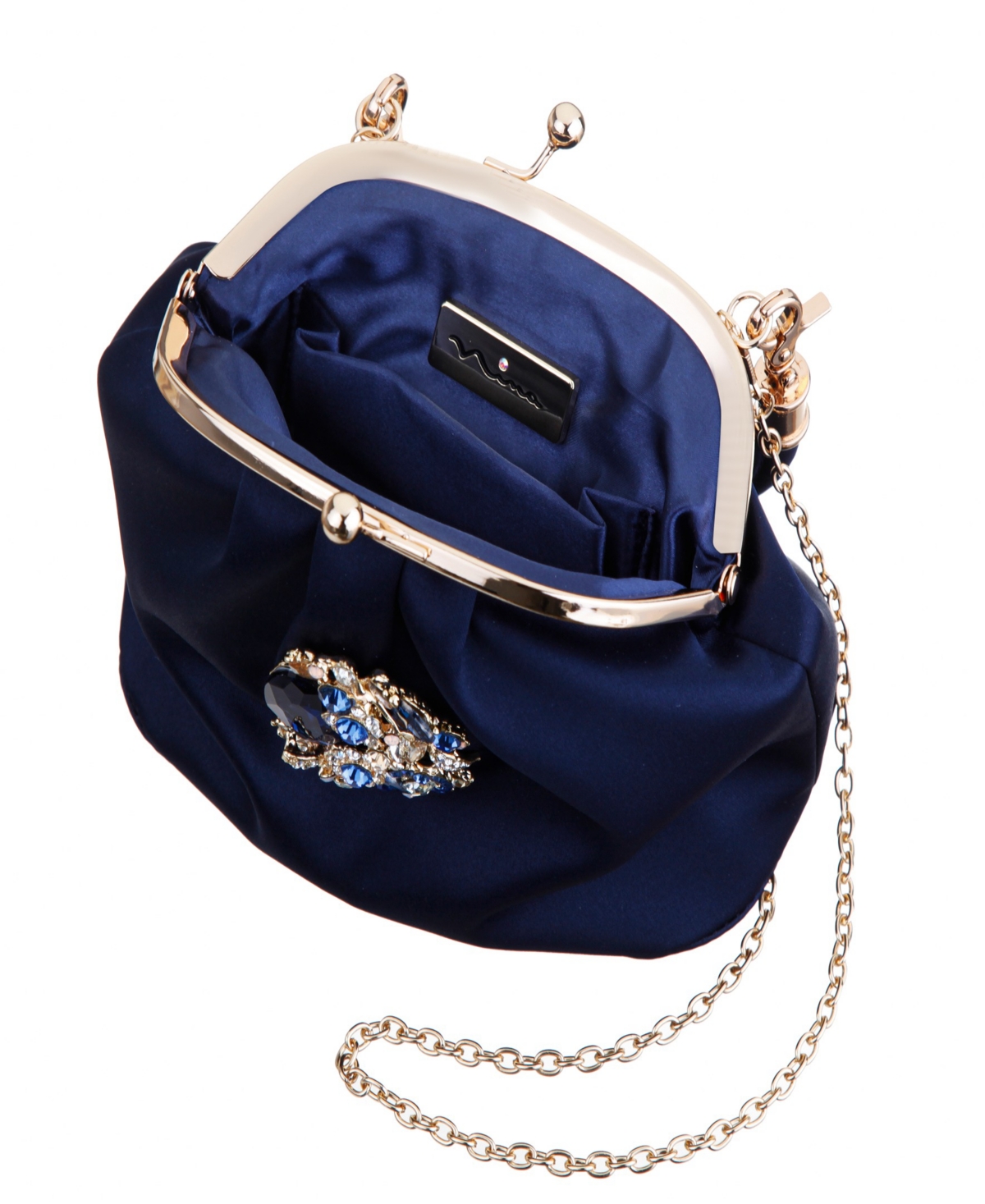 Nina Vintage Style Crystal Ornament Frame Clutch In Blue