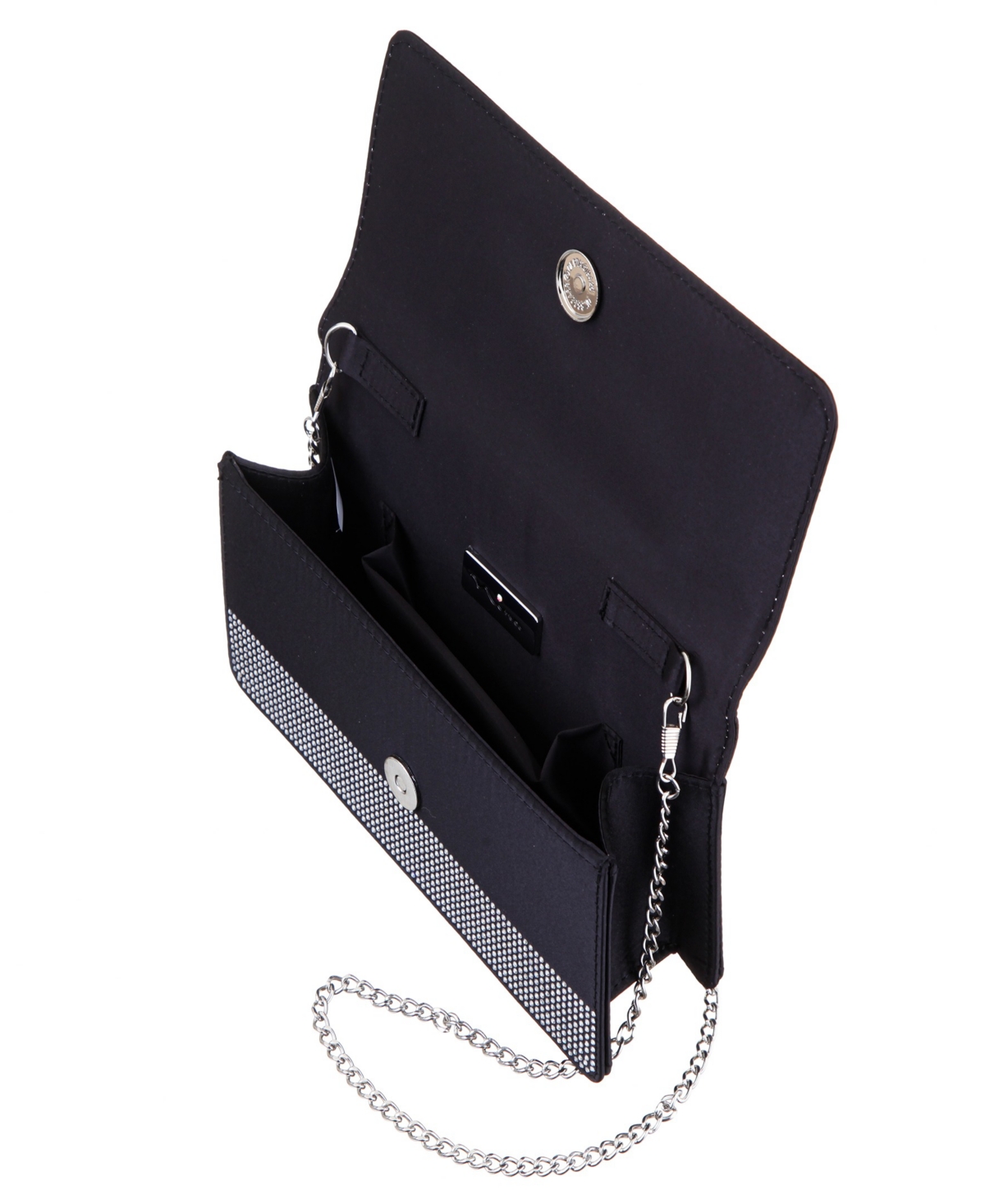 Nina Elongated Crystal Magnetic Snap Satchel Bag In Black