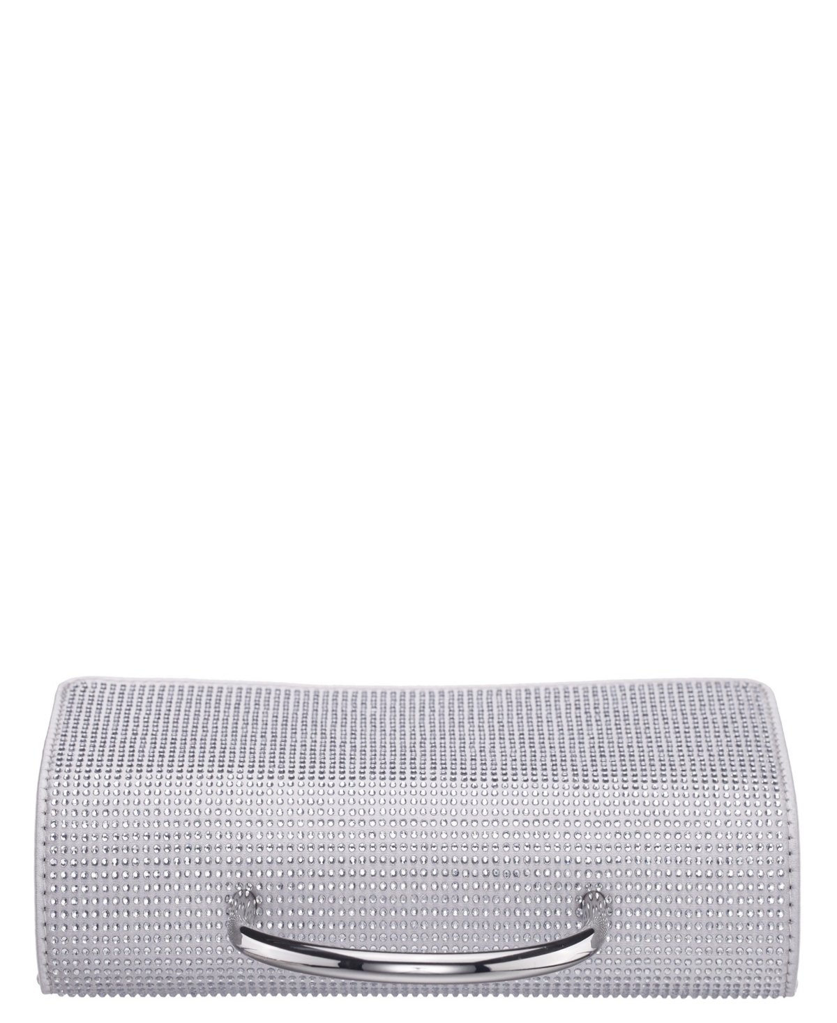 Nina Elongated Crystal Magnetic Snap Satchel Bag In Silver