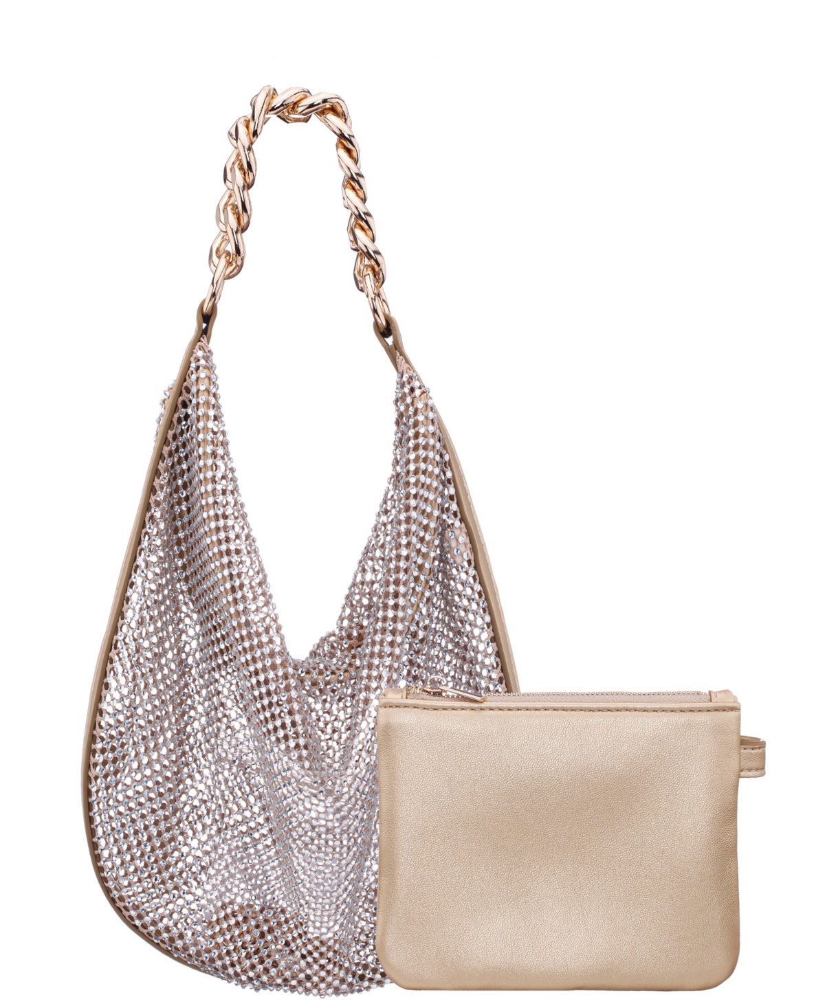 Nina Crystal Mesh Zipper Hobo Bag In Gold