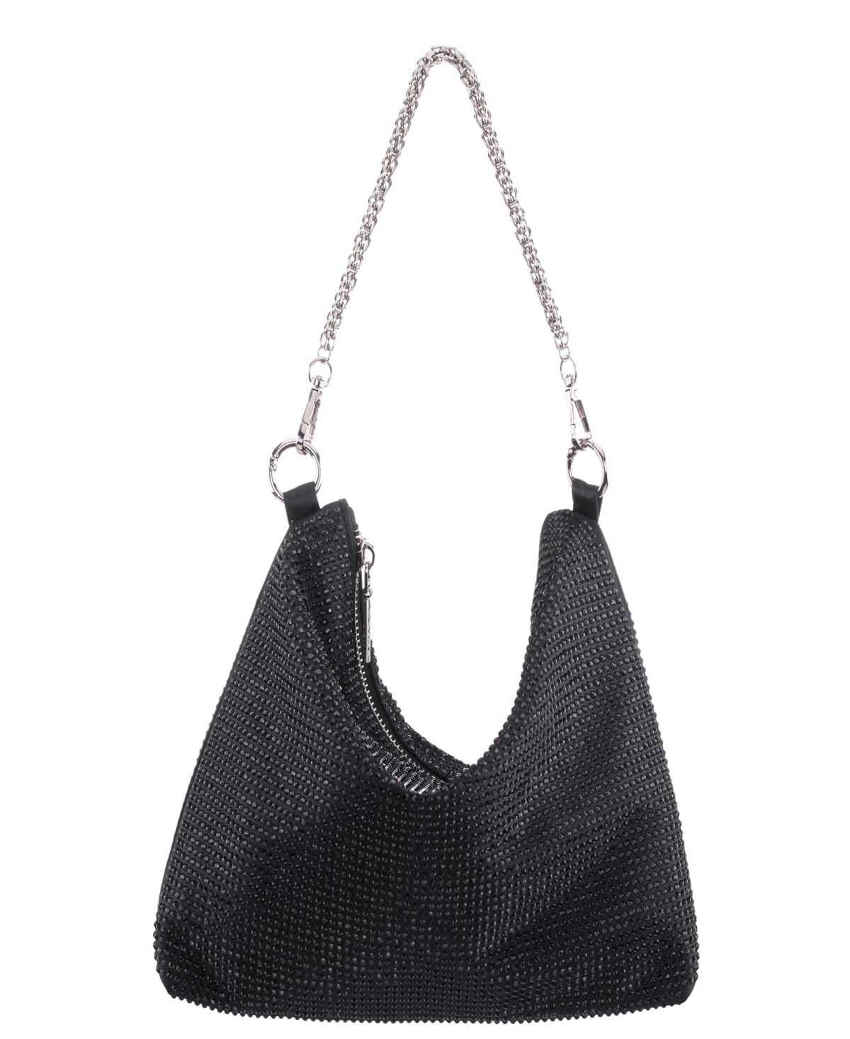 Nina Crystal Embellished Zipper Hobo Bag In Black