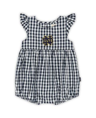Girl's Baby Boys and Girls Navy Notre Dame Fighting Irish Cara Gingham Ruffled Bodysuit