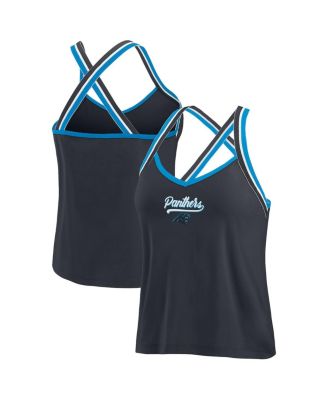 WEAR by Erin Andrews - Women's Black Carolina Panthers Cross Strap Tri-Blend Tank Top