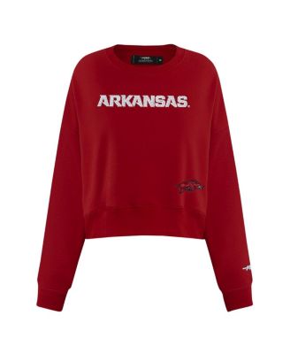 Women's Cardinal Arkansas Razorbacks Sequin Boxy Cropped Pullover Sweatshirt