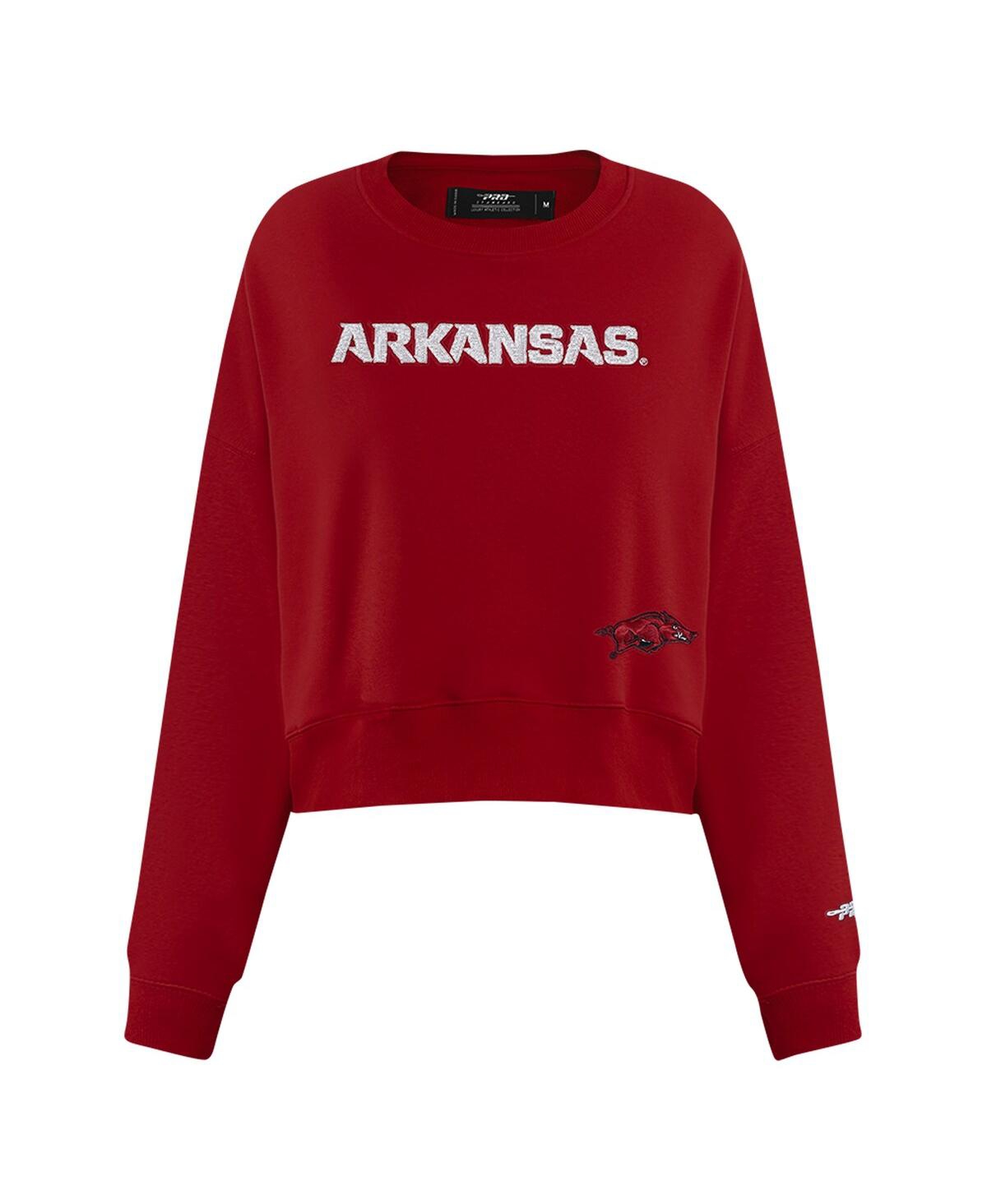 Pro Standard Women's Cardinal Arkansas Razorbacks Sequin Boxy Cropped Pullover Sweatshirt In Animal Print
