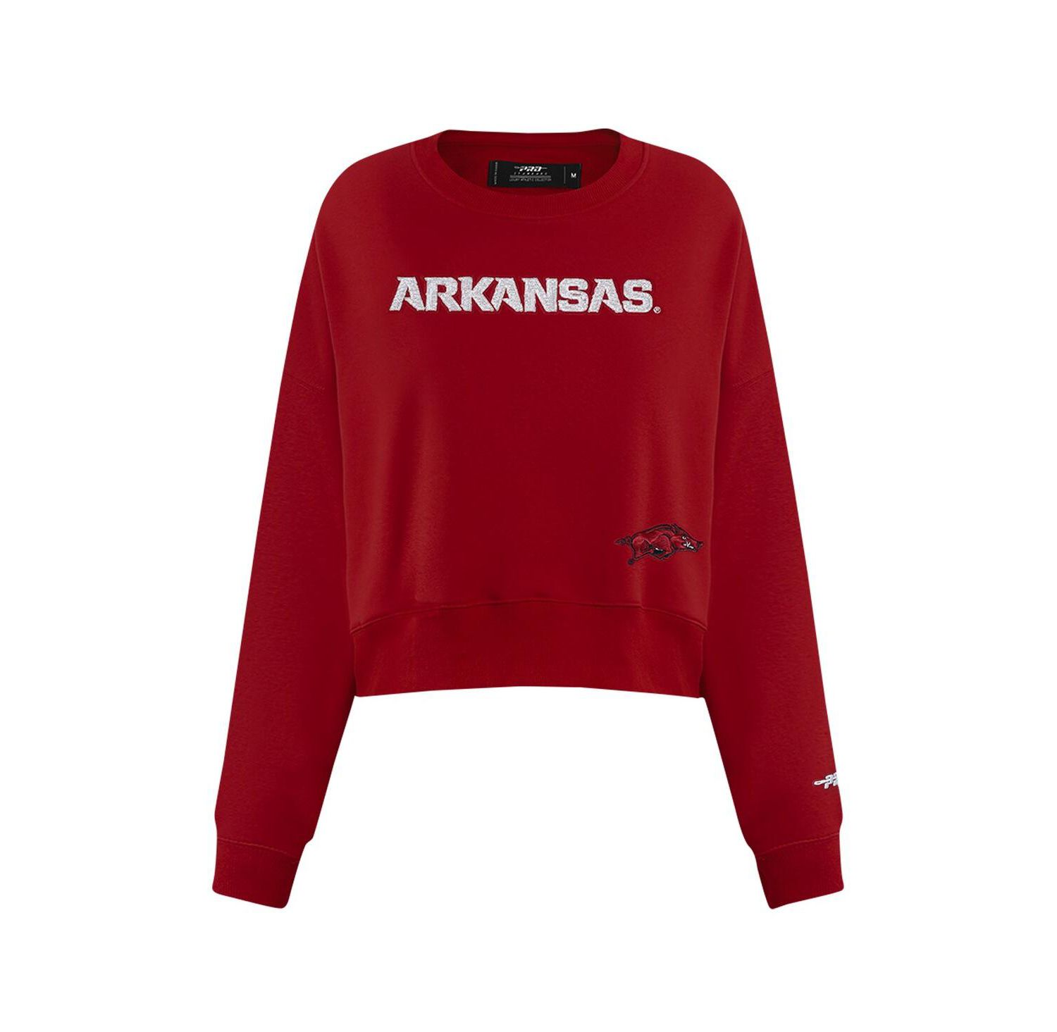 Women's Cardinal Arkansas Razorbacks Sequin Boxy Cropped Pullover Sweatshirt