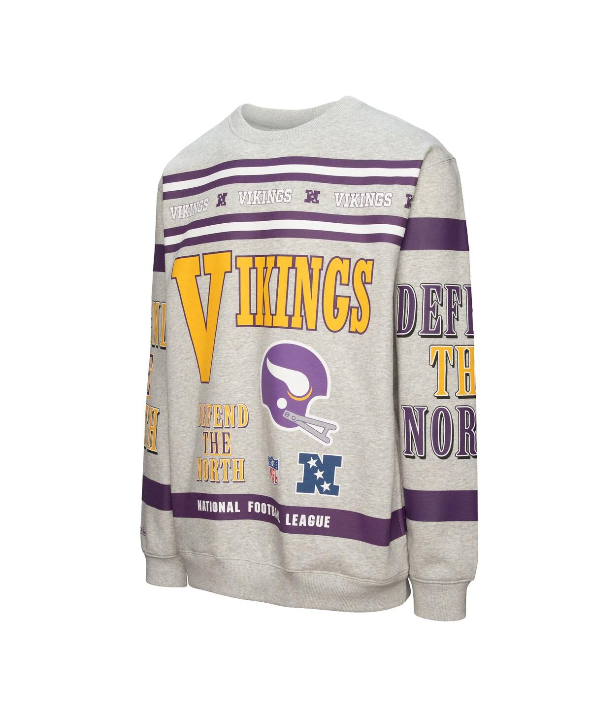 Mitchell & Ness Men's Heather Gray Minnesota Vikings All Over Print Fleece Crewneck Sweatshirt In Multi