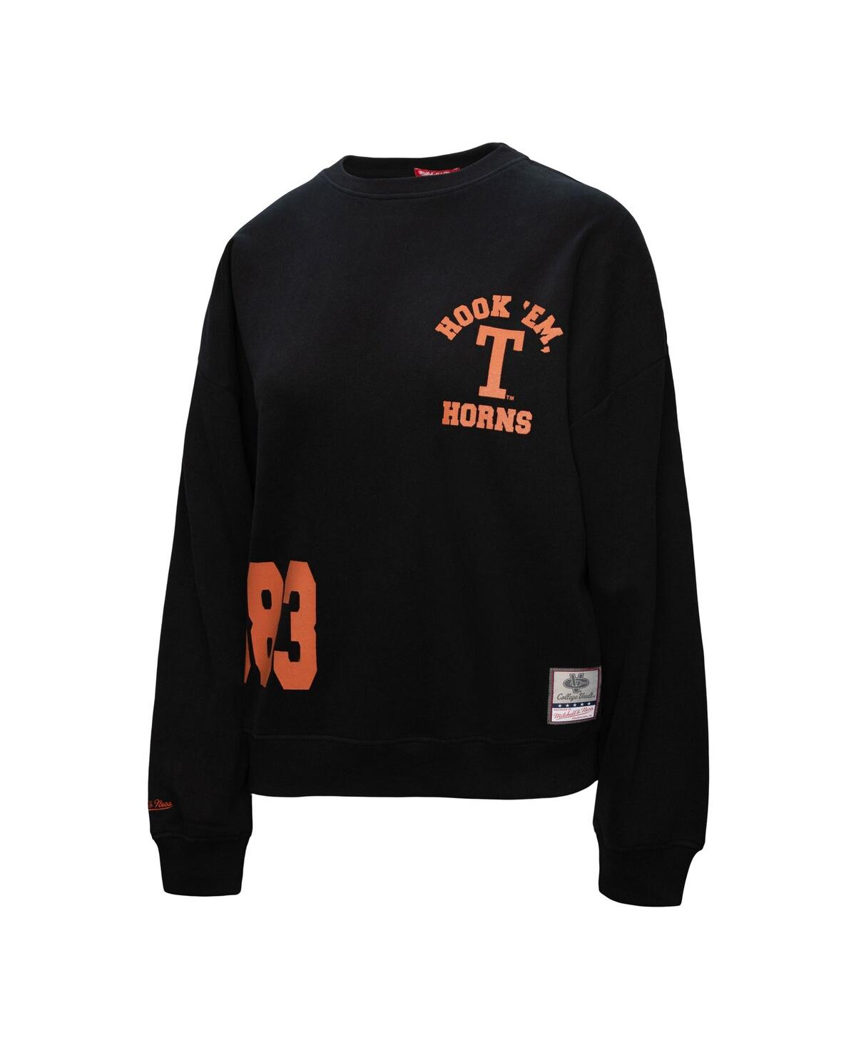 Mitchell & Ness Women's Black Texas Longhorns Multi-hit Sweatshirt In Animal Print