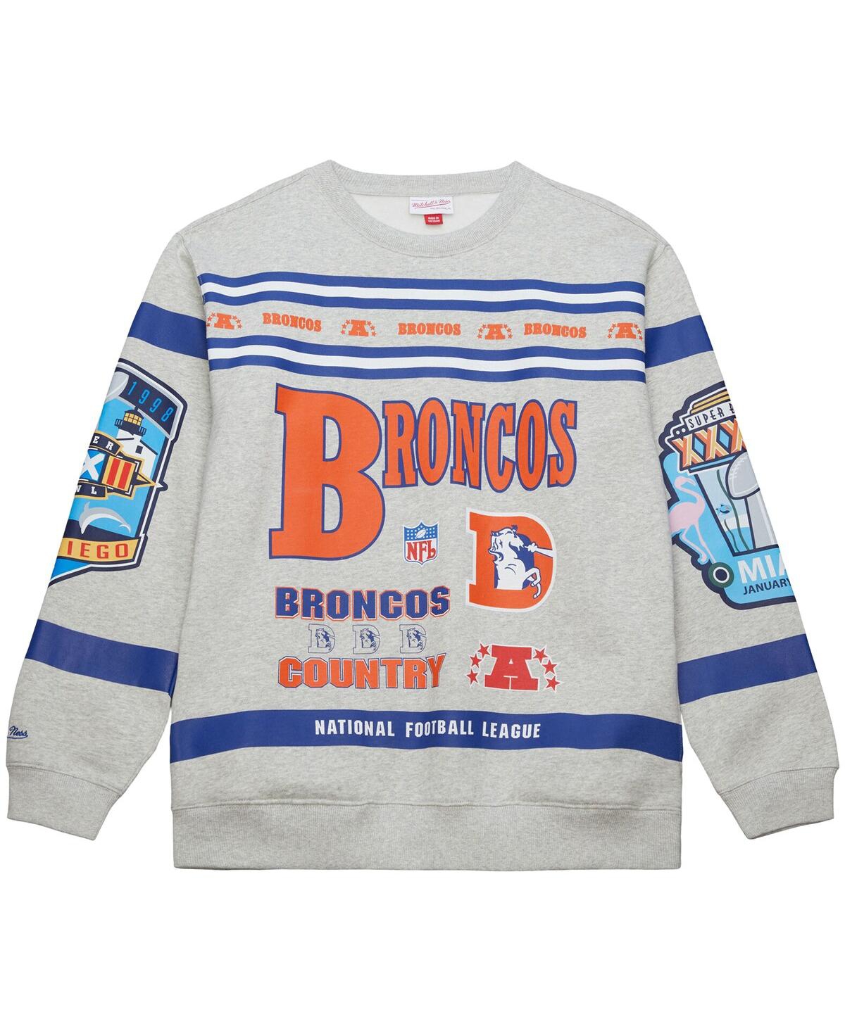 Mitchell & Ness Men's Heather Gray Denver Broncos All Over Print Fleece Crewneck Sweatshirt In Multi