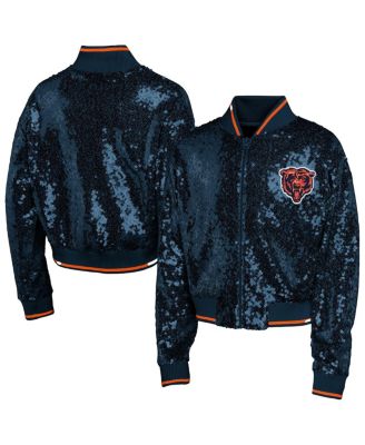 Outerstuff - Big Boys and Girls Girl's Navy Chicago Bears Glam Squad Sequin Jacket